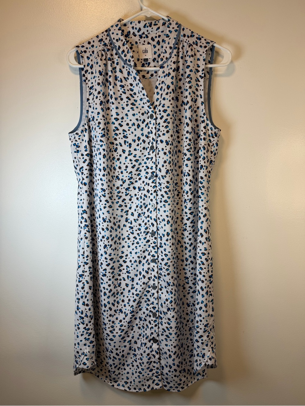 CAbi Camilla Blue White Leopard Print Shirt Dress Button Down Women’s Medium